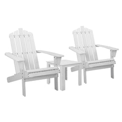 Gardeon 3PC Adirondack Outdoor Table and Chairs Wooden Beach Chair White