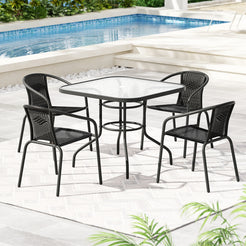 Gardeon Outdoor Dining Set 5 Piece Steel Stackable Chairs Table Patio Furniture