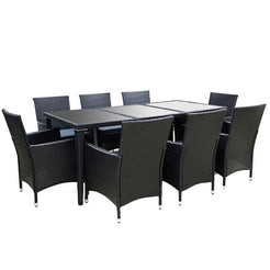 Gardeon Outdoor Dining Set 9 Piece Wicker Lounge Setting Black