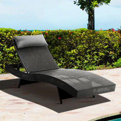 Gardeon Sun Lounge Wicker Lounger Outdoor Furniture Beach Chair Garden Adjustable Black