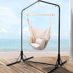 Gardeon Outdoor Hammock Chair with Stand Hanging Hammock with Pillow Cream