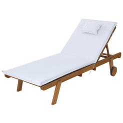 Gardeon Sun Lounge Wooden Lounger Outdoor Furniture Day Bed Wheels Patio White