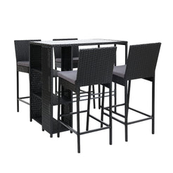 Gardeon 5-Piece Outdoor Bar Set Patio Dining Chairs Wicker Table Stools