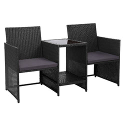 Gardeon Outdoor Setting Wicker Loveseat Birstro Set Patio Garden Furniture Black