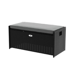 Gardeon Outdoor Storage Bench Box Wicker Garden Sheds Tools Cushion Patio Furniture Black