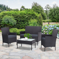 Gardeon 4 Seater Outdoor Sofa Set with Storage Cover Wicker Table Chair DarkGrey