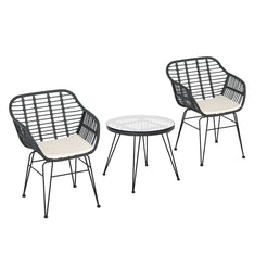 Gardeon 3PC Outdoor Furniture Bistro Set Lounge Setting Table Chairs Cushion Patio Grey