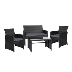 Gardeon 4 PCS Outdoor Sofa Set Rattan Chair Table Setting Garden Furniture Black