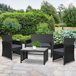 Gardeon 4 PCS Outdoor Sofa Set with Storage Cover Rattan Chair Furniture Black