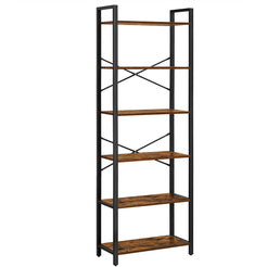 6-Tier Storage Rack with Industrial Style Steel Frame  Rustic Brown and Black, 186 cm High