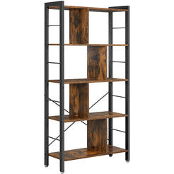 4-Tier Industrial Bookshelf Stable Iron Frame, Rustic Brown