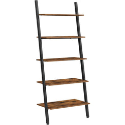 5-Tier Bookshelf Rack, Rustic Brown and Black