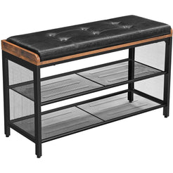 Shoe Bench with Mesh Shelf and Faux Leather Vintage Brown Black 80 x 30 x 48 cm