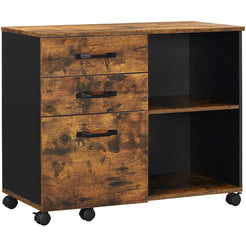 3-Drawer File Cabinet with Open Compartments for A4 Rustic Brown and Black