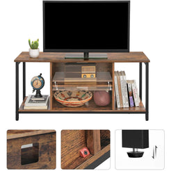 TV Console Unit with Open Storage Rustic Brown and Black Industrial