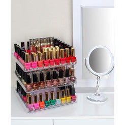 3 Tier 360 Rotating Display Rack Organizer Stand for Clear Nail Polish and Makeup Cosmetics with Acrylic Guard