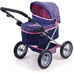 Trendy Dolls Pram, Foldable with Height-Adjustable Handle, Blue and Pink