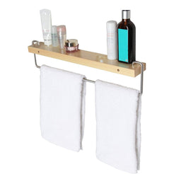 Wall Mount Solid Wood Shelf with Towel Rack Bar Holder Bathroom Organizer Hanger