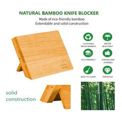 Natural Bamboo Magnetic Knife Block Holder with Strong Magnets for Home Kitchen Storage & Organisation