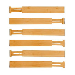 6 Pack Bamboo Adjustable Kitchen Drawer Dividers (Large, 44-55 cm)