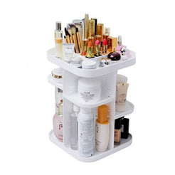 360 Rotating Large Capacity Makeup Organizer for Bedroom and Bathroom (White)