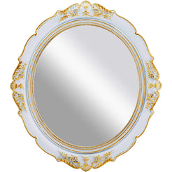 Oval Antique Vintage Hanging Wall Mirror for Bedroom and Livingroom (White, 38 x 33 cm)