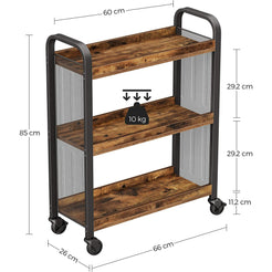 Rustic Brown Kitchen Trolley Rolling Cart with Steel Structure (66 x 26 x 85 cm)