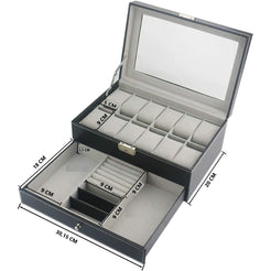 12 Slot Lockable Watch and Jewelry Storage Box (Black PU Leather)