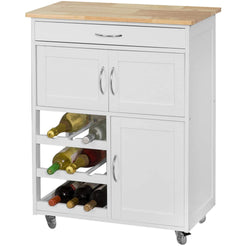 Kitchen Trolley with Wine Racks, Portable Workbench and Serving Cart for Bar or Dining