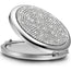 Mini Small Diamond 1X/2X Magnifying Round Metal Pocket Makeup Mirror (Silver)