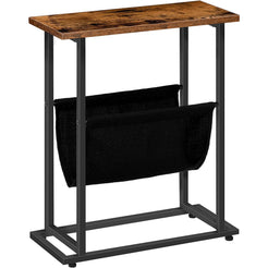 Industrial Side Table with Magazine Holder Sling and Metal Structure (Brown)