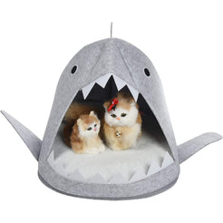 Shark Shape Pet Cave Bed for Cats andSmall Dogs 45 x 45 x 38 cm (Light Grey)