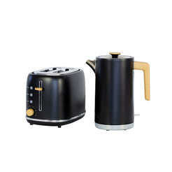1.7L Matte Black Toaster & Kettle Set - 6 Toasting Levels & 360° Rotation