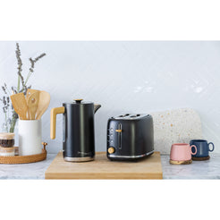 1.7L Matte Black Toaster & Kettle Set - 6 Toasting Levels & 360° Rotation