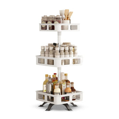 GOMINIMO 3 Tier Rotating Spice Rack Square Shape (White)