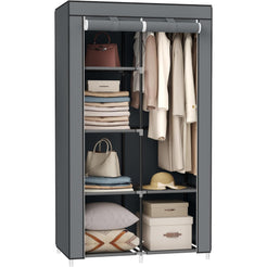 SONGMICS Portable Clothes Storage with 6 Shelves and 1 Clothes Hanging Rail Grey