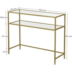 VASAGLE Console Table with Tempered Glass Gold Colour LGT025A01