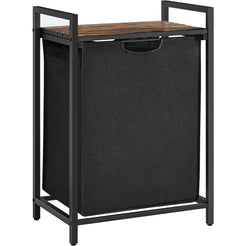 VASAGLE Laundry Hamper with Shelf and Pull-Out Bag 65L Rustic Brown and Black BLH101B01