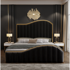 Queen Size Black Velvet Fabric Golden Metal Storage Elegant Luxury Bedframe