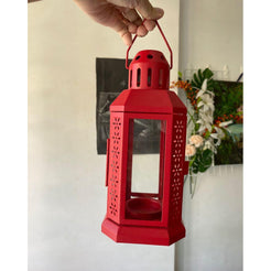 Red Metal Miner Lanterns - Pack of 10, 21cm Tealight Candle Holders for Summer, Xmas, Wedding, Home, Party, Room, Balcony, and Deck Decorations