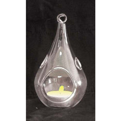 25 Bulk Pack of Hanging Clear Glass Tealight Candle Holder Tear Drop Pear Shape - 12cm High - Terrarium Plant Mini Garden Holder Decor