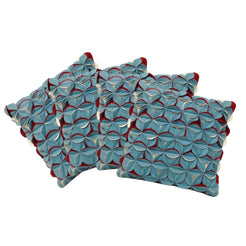 Pack of 4 Covers Amelie Aqua Blue & Red 3D Texture Cushion Covers