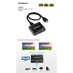 Simplecom CM412 HDMI 2.0 1x2 Splitter 1 IN 2 Out 4K@60Hz HDR10 2 Port HDMI Duplicator