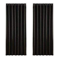 Artiss 2X Blockout Curtains Eyelet 240x230cm Black Shine