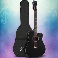 Alpha 42" 12-String Acoustic Guitar with EQ - Electric Output Jack Black