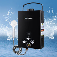 Devanti Portable Gas Water Heater 8L/Min With Pump LPG System Black