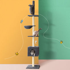 i.Pet Cat Tree 260cm Tower Scratching Post Scratcher Floor to Ceiling Cats Bed Dark Grey