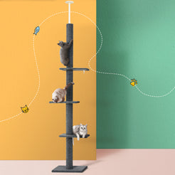 i.Pet Cat Tree 290cm Tower Scratching Post Scratcher Floor to Ceiling Cats Bed Grey