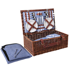 Alfresco 4 Person Picnic Basket Set Insulated Blanket Storage Bag