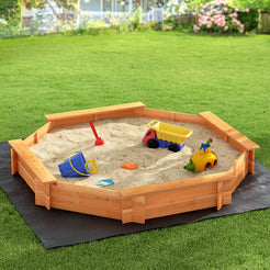 Keezi Kids Sandpit Wooden Round Sand Pit with Cover Bench Seat Beach Toys 182cm